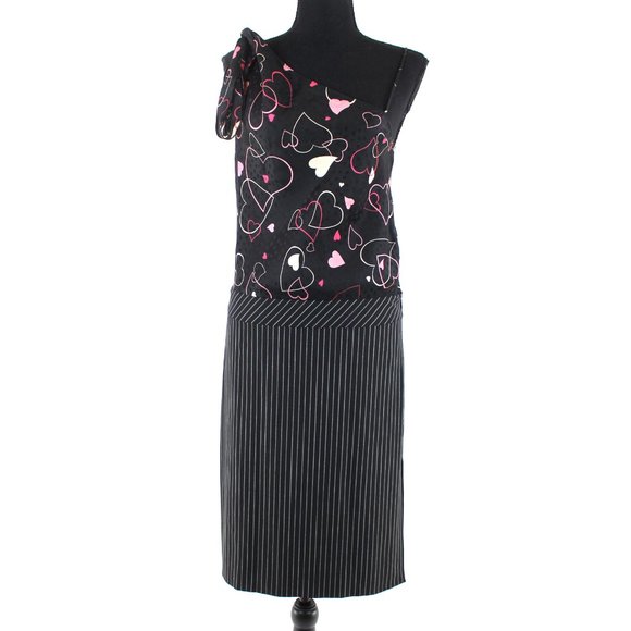 Moschino Sleeveless Heart Stripe Design Mini Dress 42 Tie Shoulder Silk Wool M - Picture 1 of 8